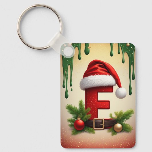 Kerstmonogram letter F met Kerstaccent 🎅 Sleutelhanger (Voorkant)