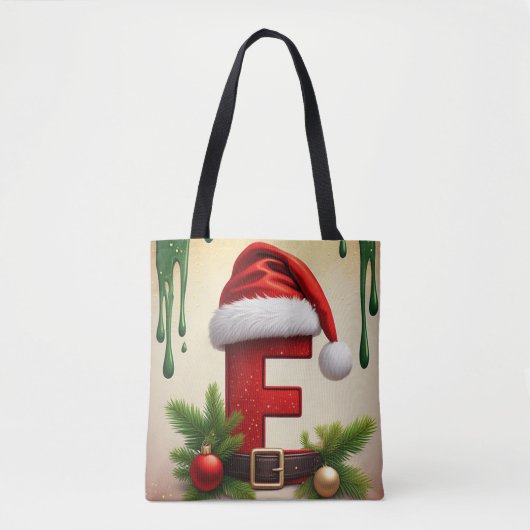 Kerstmonogram letter F met Kerstaccent 🎅 Tote Bag (Voorkant)