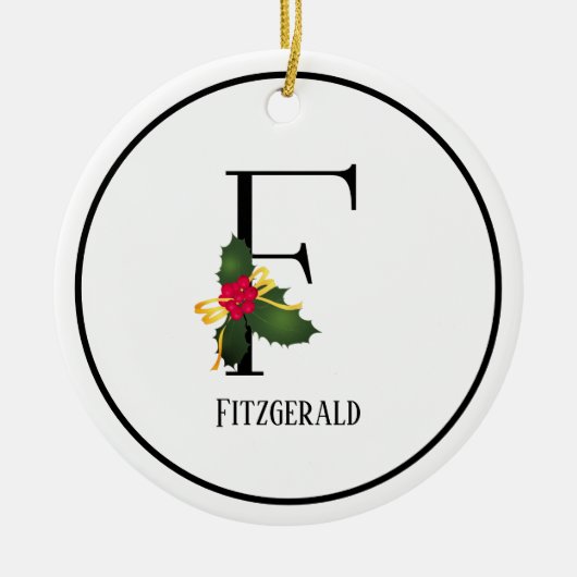 Kerstmonogram Letter F op maat Keramisch Ornament (Voorkant)