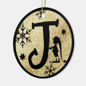 Kerstmonogram Letter J Black Gold Glitter Keramisch Ornament (Links)