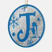 Kerstmonogram Letter J Blue Silver Glitter Keramisch Ornament (Links)