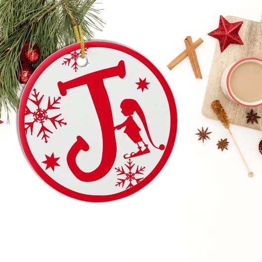 Kerstmonogram Letter J Red White Keramisch Ornament