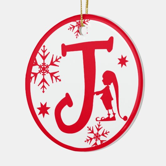 Kerstmonogram Letter J Red White Keramisch Ornament (Links)