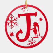 Kerstmonogram Letter J Red White Keramisch Ornament (Achterkant)