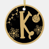 Kerstmonogram Letter K Gold Black Keramisch Ornament (Voorkant)