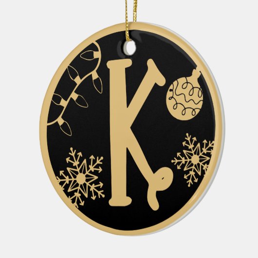 Kerstmonogram Letter K Gold Black Keramisch Ornament (Links)