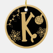 Kerstmonogram Letter K Gold Black Keramisch Ornament (Achterkant)
