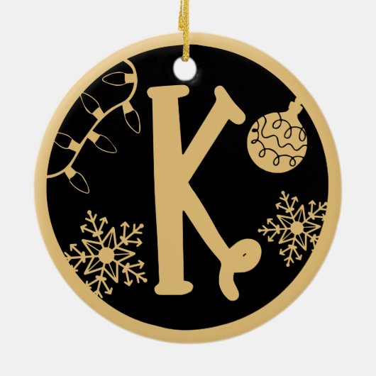 Kerstmonogram Letter K Gold Black Keramisch Ornament (Achterkant)