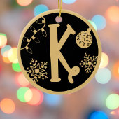 Kerstmonogram Letter K Gold Black Keramisch Ornament