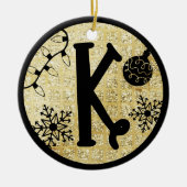 Kerstmonogram Letter K Zwart Goud Glitter Keramisch Ornament (Voorkant)