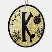 Kerstmonogram Letter K Zwart Goud Glitter Keramisch Ornament (Links)