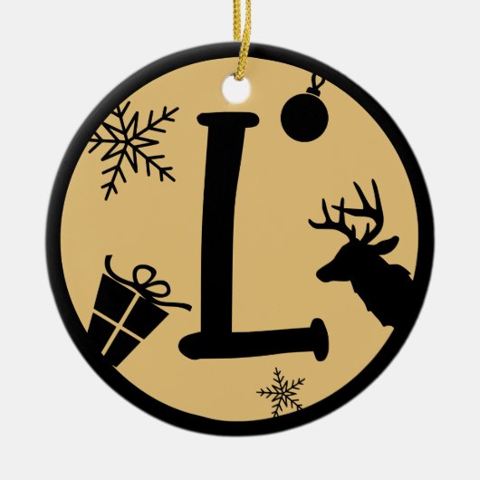 Kerstmonogram Letter L Black Gold Keramisch Ornament (Voorkant)