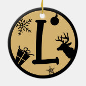 Kerstmonogram Letter L Black Gold Keramisch Ornament (Achterkant)