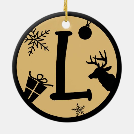 Kerstmonogram Letter L Black Gold Keramisch Ornament (Achterkant)