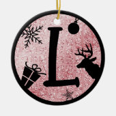 Kerstmonogram Letter L Black Pink Glitter Keramisch Ornament (Voorkant)