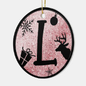 Kerstmonogram Letter L Black Pink Glitter Keramisch Ornament (Links)