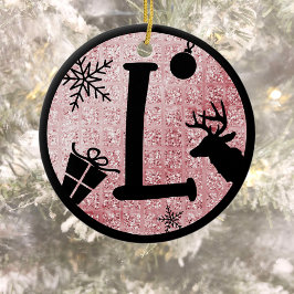 Kerstmonogram Letter L Black Pink Glitter Keramisch Ornament