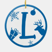 Kerstmonogram Letter L Blue White Keramisch Ornament (Achterkant)