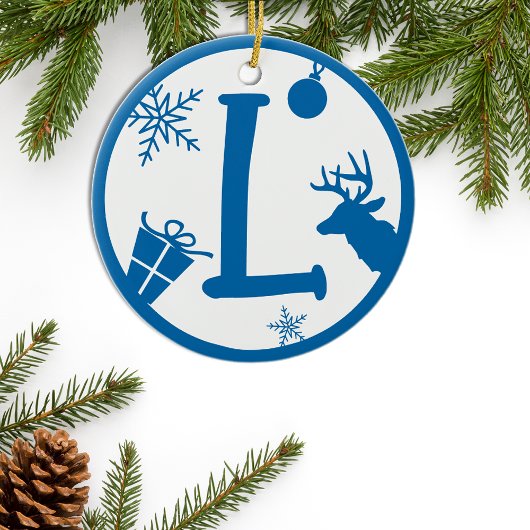 Kerstmonogram Letter L Blue White Keramisch Ornament