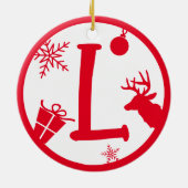 Kerstmonogram Letter L Red White Keramisch Ornament (Achterkant)