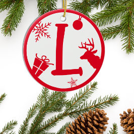 Kerstmonogram Letter L Red White Keramisch Ornament