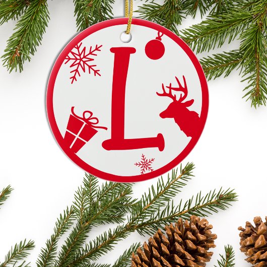 Kerstmonogram Letter L Red White Keramisch Ornament