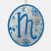 Kerstmonogram Letter M Blue Silver Glitter Keramisch Ornament (Links)