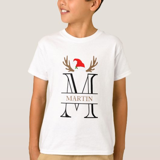 Kerstmonogram Letter M met Sinterklaashoed en Gewe T-shirt (Voorkant)