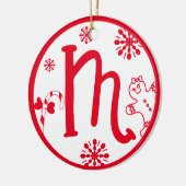 Kerstmonogram Letter M Red White Keramisch Ornament (Links)