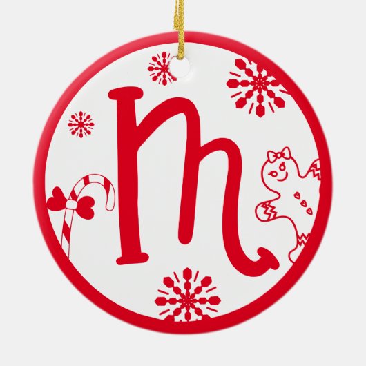 Kerstmonogram Letter M Red White Keramisch Ornament (Achterkant)