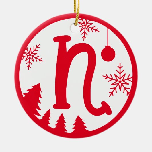 Kerstmonogram Letter N Red White Keramisch Ornament (Voorkant)
