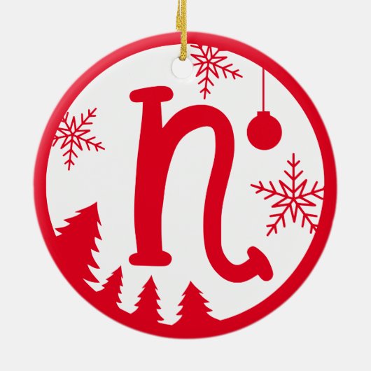 Kerstmonogram Letter N Red White Keramisch Ornament (Achterkant)