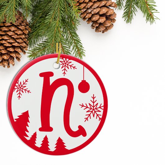 Kerstmonogram Letter N Red White Keramisch Ornament