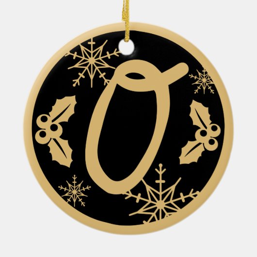 Kerstmonogram Letter O Gold Black Keramisch Ornament (Achterkant)