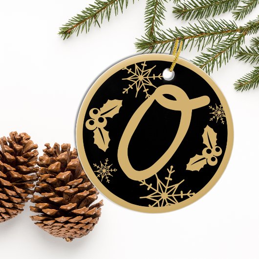 Kerstmonogram Letter O Gold Black Keramisch Ornament