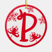 Kerstmonogram Letter P Red White Keramisch Ornament (Voorkant)