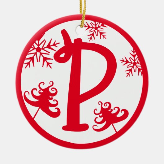 Kerstmonogram Letter P Red White Keramisch Ornament (Voorkant)