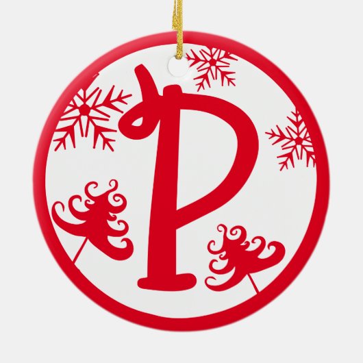 Kerstmonogram Letter P Red White Keramisch Ornament (Achterkant)