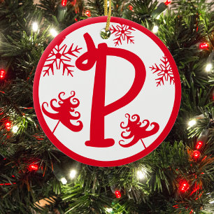 Kerstmonogram Letter P Red White Keramisch Ornament