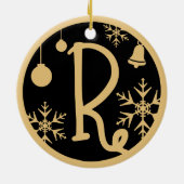 Kerstmonogram Letter R Gold Black Keramisch Ornament (Achterkant)