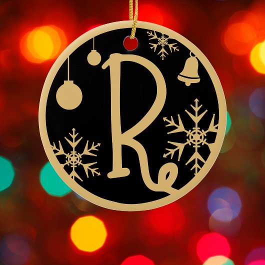 Kerstmonogram Letter R Gold Black Keramisch Ornament