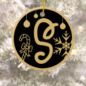 Kerstmonogram Letter S Gold Black Keramisch Ornament