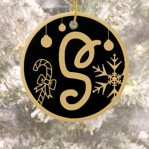 Kerstmonogram Letter S Gold Black Keramisch Ornament