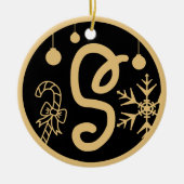 Kerstmonogram Letter S Gold Black Keramisch Ornament (Voorkant)