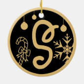 Kerstmonogram Letter S Gold Black Keramisch Ornament (Achterkant)