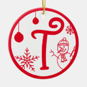 Kerstmonogram Letter T Red White Keramisch Ornament (Voorkant)