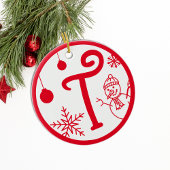 Kerstmonogram Letter T Red White Keramisch Ornament