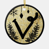 Kerstmonogram Letter V Black Gold Glitter Keramisch Ornament (Voorkant)