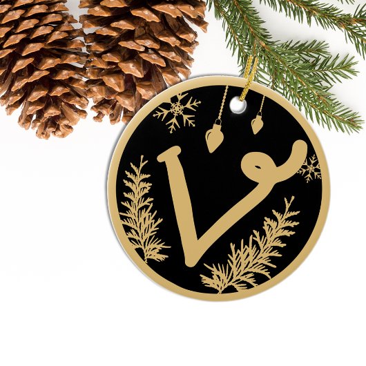 Kerstmonogram Letter V Gold Black Keramisch Ornament