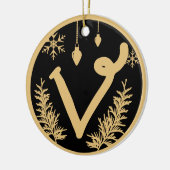 Kerstmonogram Letter V Gold Black Keramisch Ornament (Links)